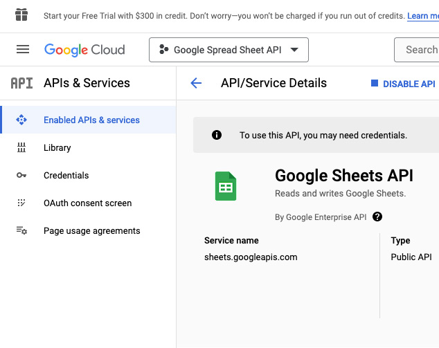 03 after enable google sheets api