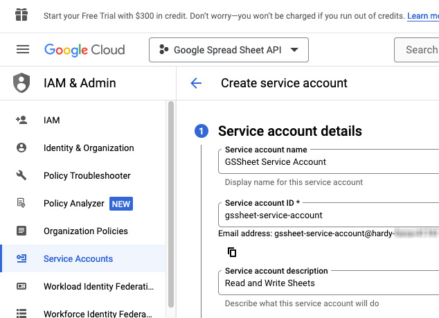 05 service account google sheets api